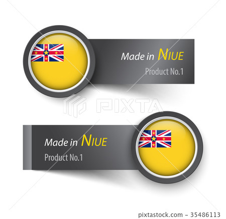 Flag icon and label with text made in Niue 35486113