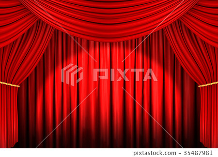 Red Curtain 03 Spotlight, 3D Illustration 35487981