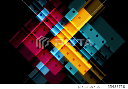 Colorful triangles and arrows on dark background 35488758