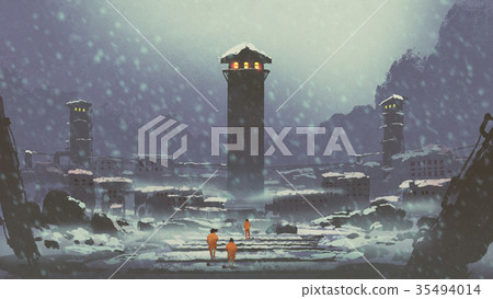 the abandoned prison in winter 35494014