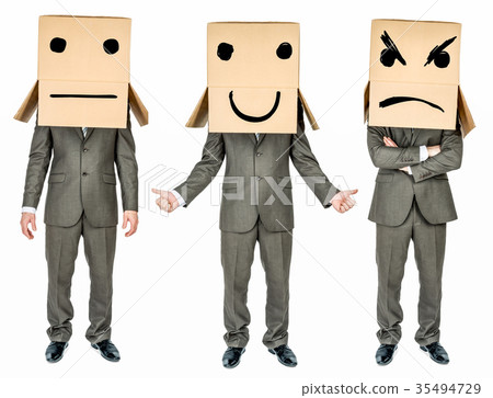 Set of business man with cardboard box on his head Set of business man with cardboard box on his head 35494729