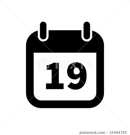 Simple black calendar icon with 19 date on white 35494785