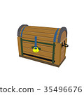 Ancient wooden chest, closed on a golden padlock 35496676