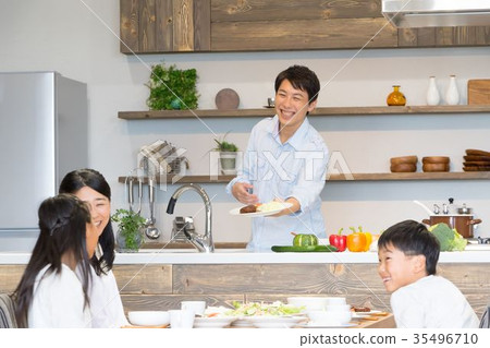 Family of 4 having a meal Father Father Mother Mother Sister Sister brother 35496710