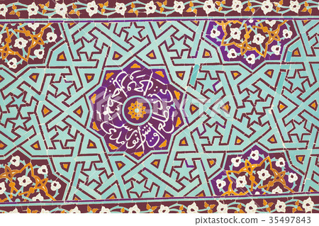 Mosque in Yazd, Iran, blue arabesque Mosque in Yazd, Iran, blue arabesque 35497843