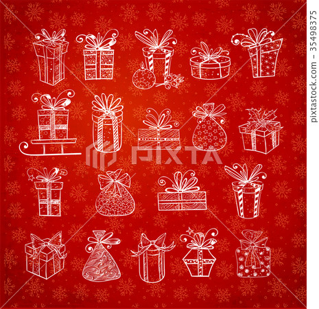Christmas gift boxes on red background with - Stock Illustration ...