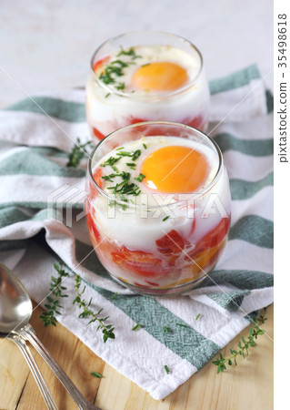 Two verrines breakfast. Eggs, tomato, bell pepper 35498618