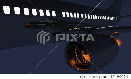 Jet engine, turbine blades of airplane, 3d render Jet engine, turbine blades of airplane, 3d render 35499074