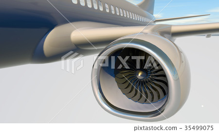 Jet engine, turbine blades of airplane, 3d render 35499075