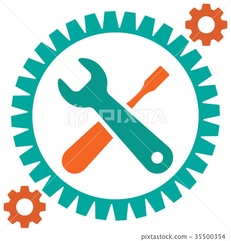 Service tool icons with gear and spanner Service tool icons with gear and spanner 35500354