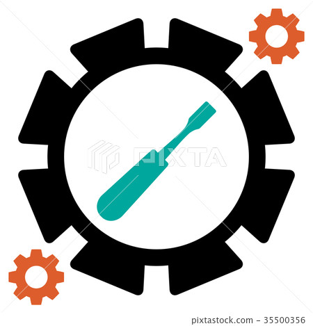 Service tool icons with gear and spanner Service tool icons with gear and spanner 35500356