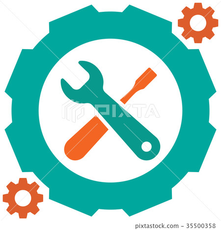 Service tool icons with gear and spanner Service tool icons with gear and spanner 35500358