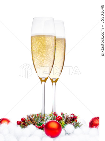 Champagne glasses with christmas decoration 35501049