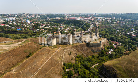 Aerial view of Kamianets-Podilskyi castle in 35501445