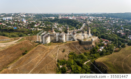 Aerial view of Kamianets-Podilskyi castle in Aerial view of Kamianets-Podilskyi castle in 35501447