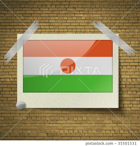 Flags Niger at frame on a brick background. Vector 35501531