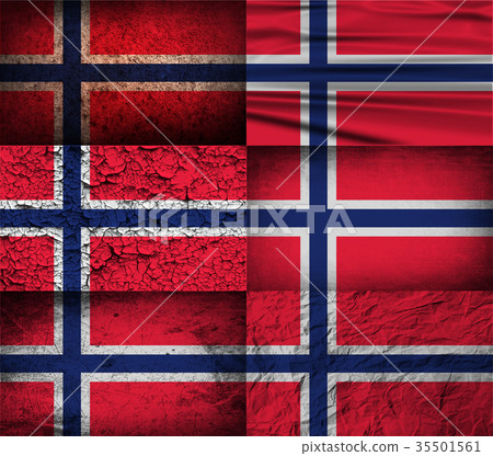 Set of six flags Norway with old texture. Vector 35501561
