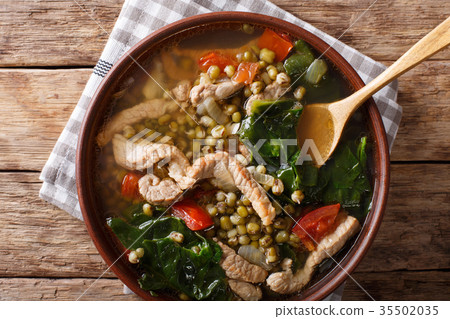 Philippine mung beans soup with pork closeup Philippine mung beans soup with pork closeup 35502035