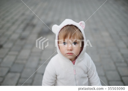 cute little girl in hood with ears cute little girl in hood with ears 35503090
