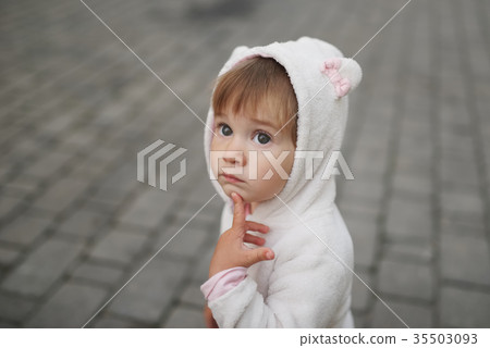 cute little girl in hood with ears cute little girl in hood with ears 35503093
