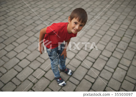 portrait of happy little boy outdoors portrait of happy little boy outdoors 35503097