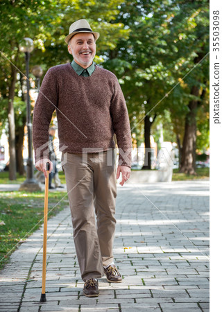 Glad male pensioner enjoying walk in nature Glad male pensioner enjoying walk in nature 35503098