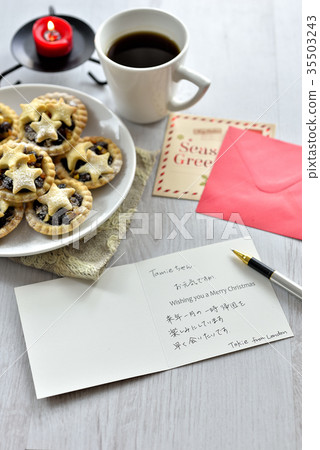 Christmas card with british Christmas sweets, mince pies Christmas card with british Christmas sweets, mince pies 35503243