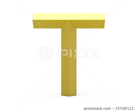 3D render golden beveled alphabet T 3D render golden beveled alphabet T 35506122