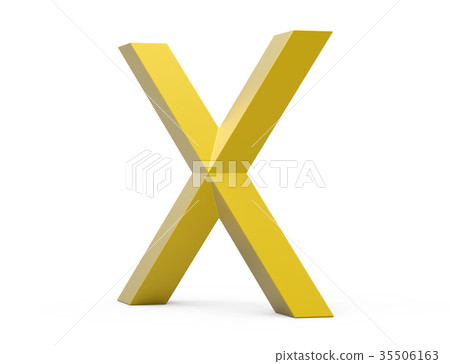 3D render golden beveled alphabet X 3D render golden beveled alphabet X 35506163