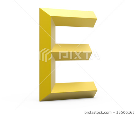 3D render golden beveled alphabet E 3D render golden beveled alphabet E 35506165