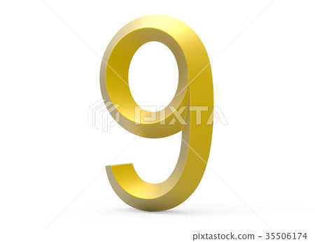3D render golden beveled number 9 35506174