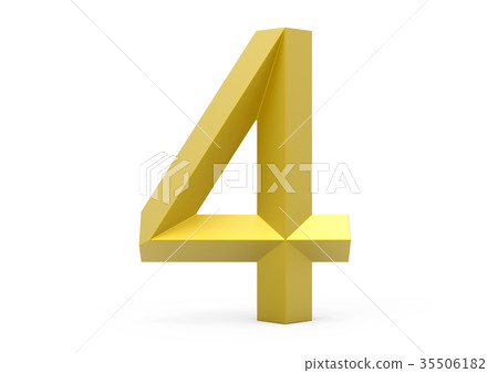 3D render golden beveled number 4 35506182