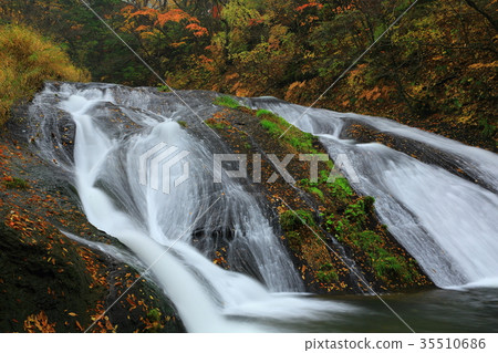 秋季葉子Kamabuchi瀑布 35510686