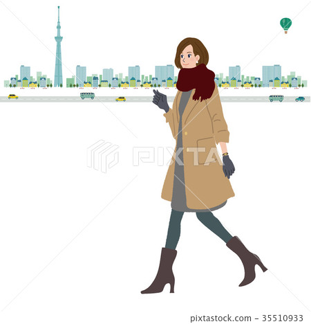 Walking woman illustration autumn winter