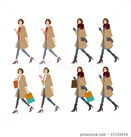 Walking woman illustration autumn winter