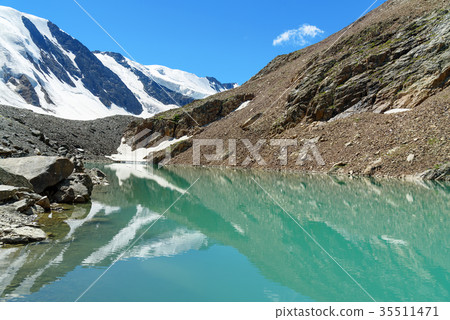 Blue lake in Aktru valley. Altai Republic, Russia Blue lake in Aktru valley. Altai Republic, Russia 35511471