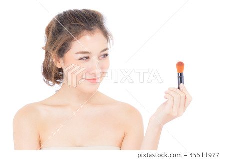Beauty asian woman applying make up with brush Beauty asian woman applying make up with brush 35511977