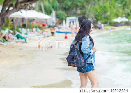 Beautiful Asia woman traveler with a backpack 35512334