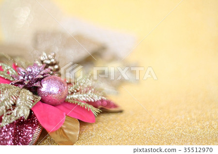 Christmas ornaments on gold glitter background 35512970