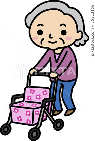 Granny pushing a silver car 35513158