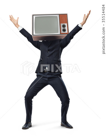 A happy businessman stands on a white background 35514484