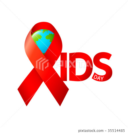World AIDS Day. Red ribbon with globe.   35514485