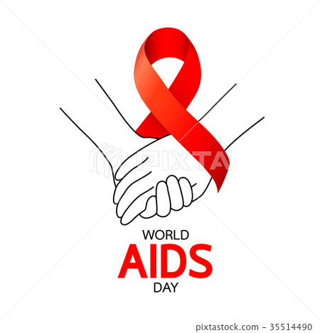 World AIDS Day. Holding hands with Red ribbon.   35514490