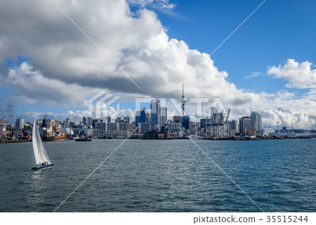 Auckland view and sailing ship, New Zealand 35515244
