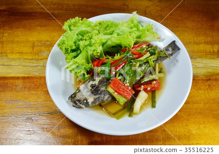 steamed sand goby fish with soy sauce on dish steamed sand goby fish with soy sauce on dish 35516225
