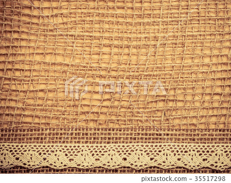 Lace frame on burlap cloth background 35517298