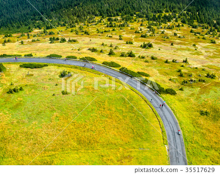 Aerial view of mountain asphalt road on Praded in Aerial view of mountain asphalt road on Praded in 35517629