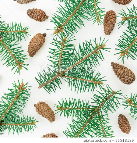 Christmas pattern of winter tree and pine cones 35518159