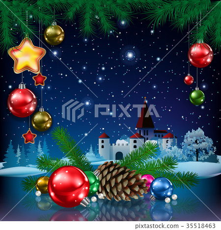 Christmas greeting with pine branch and castle 35518463