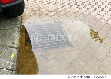 Waterlogged on street due to clogged drainage 35520219